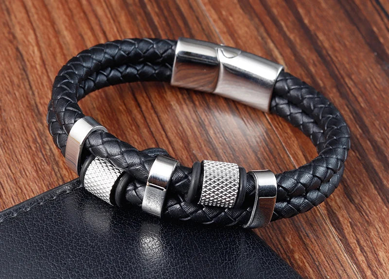 Modern Men’s Magnetic Leather Rope Bracelet – Stylish & Durable