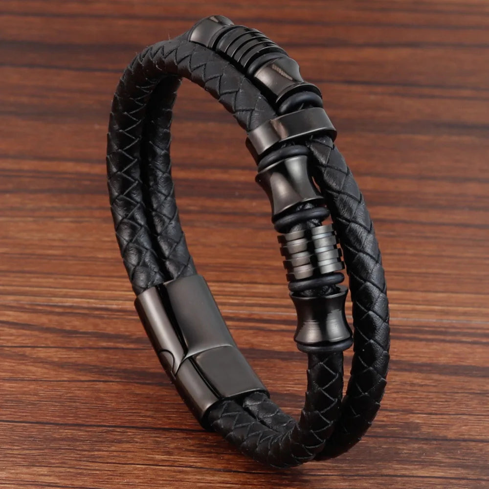 Modern Men’s Magnetic Leather Rope Bracelet – Stylish & Durable