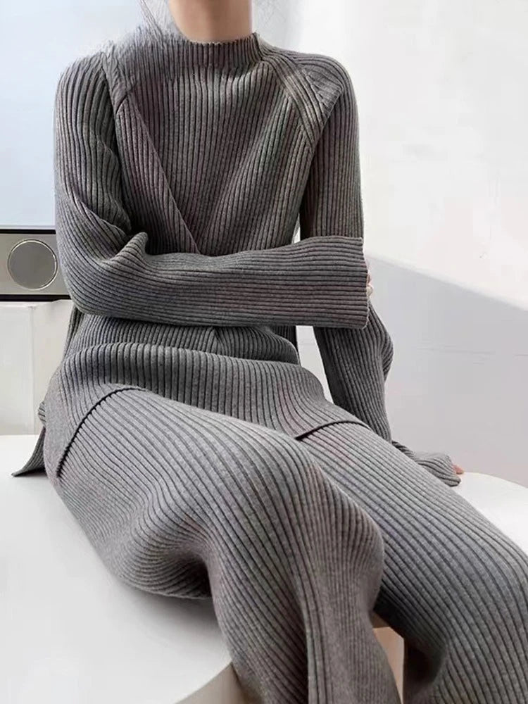 Version Of Fashion Casual Retro Winter Clothing New Warm Open Sweater Set Knit Wide Leg Pants Lazy Two-Piece Women's Suit Z290