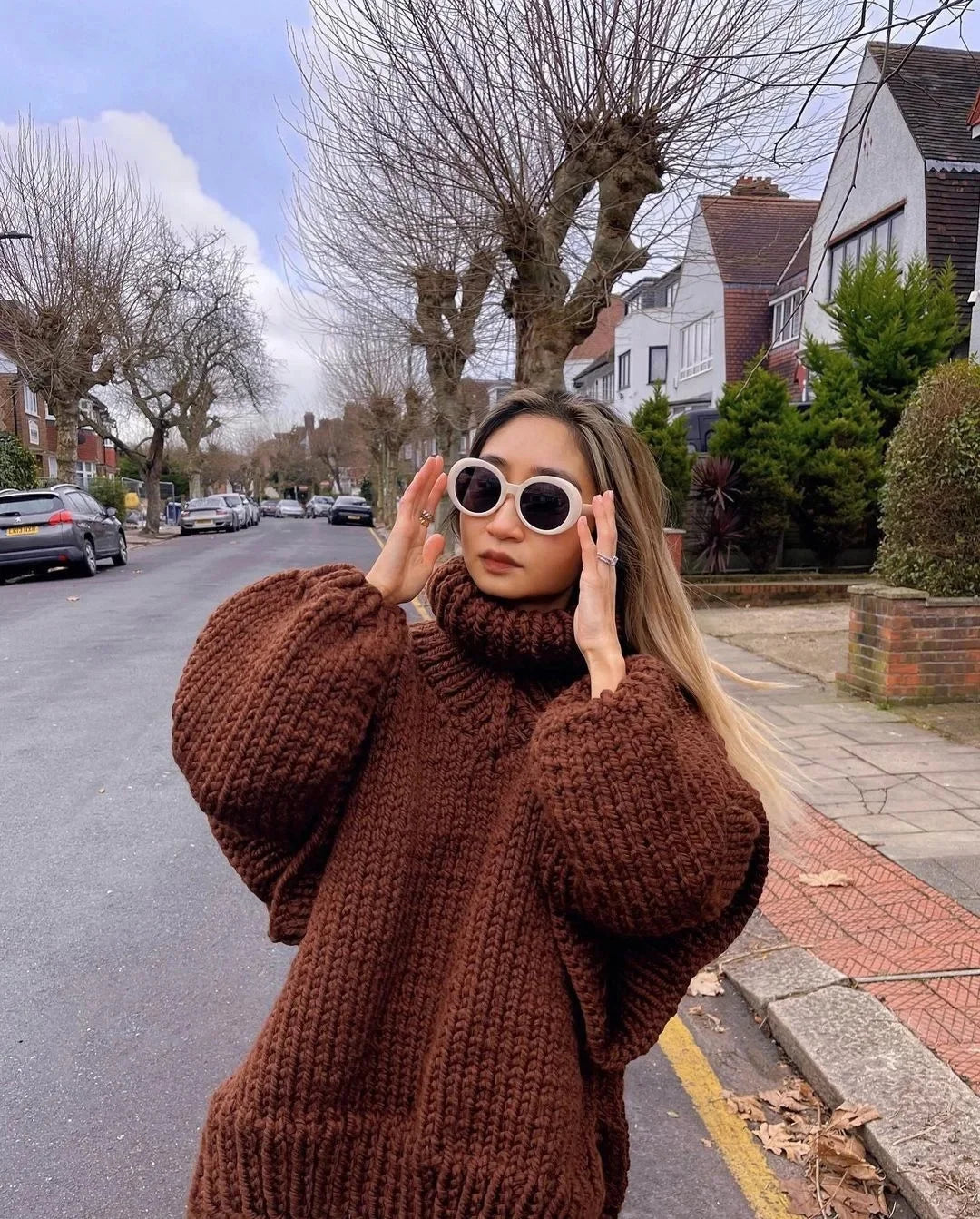 Hot Sale Of The Season Women's Oversized Long Sleeve Knitted Sweater Thick Winter Style Crew Neck Coarse Texture Cross-Border Ne