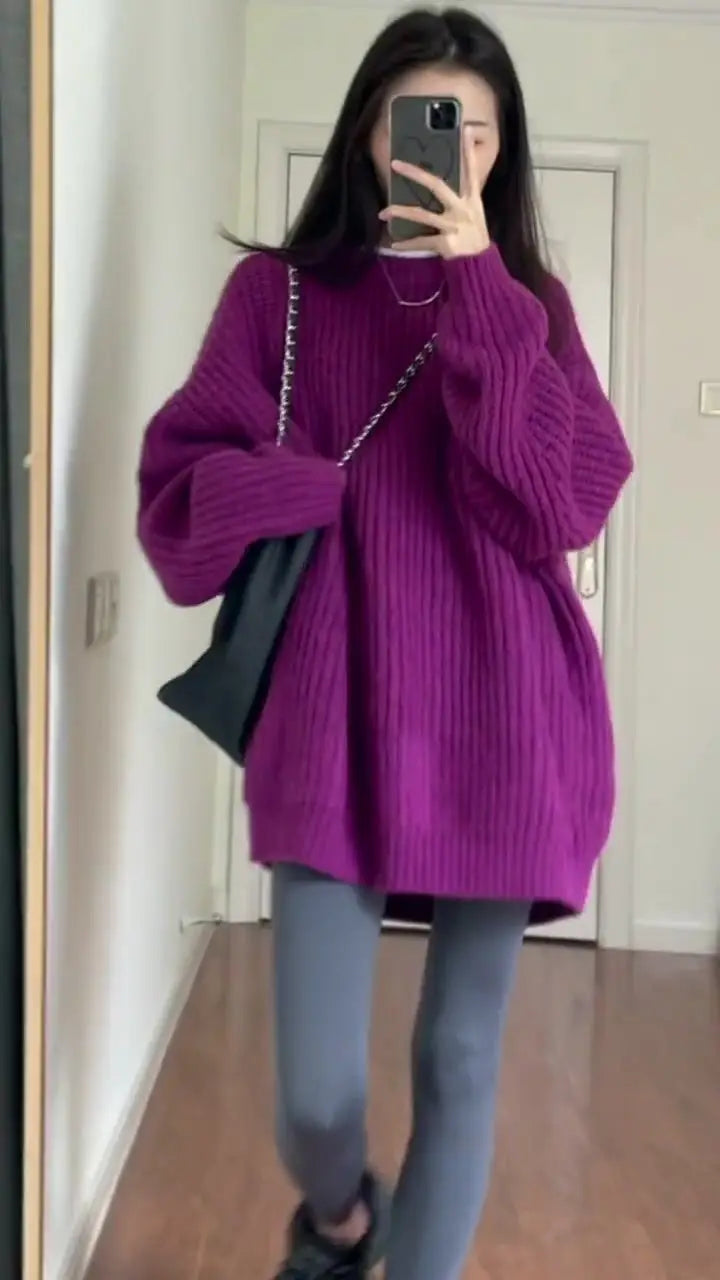 Stylish O-Neck Solid Color Knitted Loose Korean Sweaters Women's Clothing 2022 Autumn New Casual Pullovers All-match Warm Tops