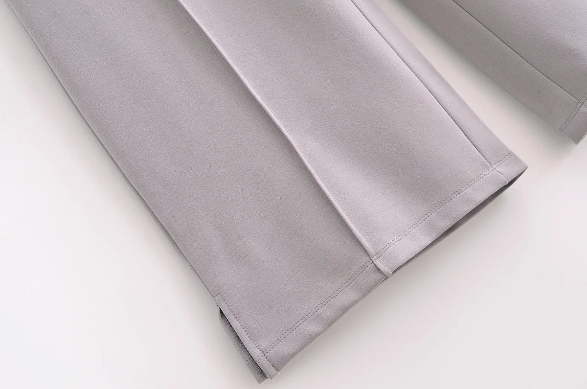 HH Women's 2-Piece Set Fashion Slimming Double-Sided Fabric Round Neck Long-Sleeve Top+Elegant Stretch Casual Wide Leg Pants