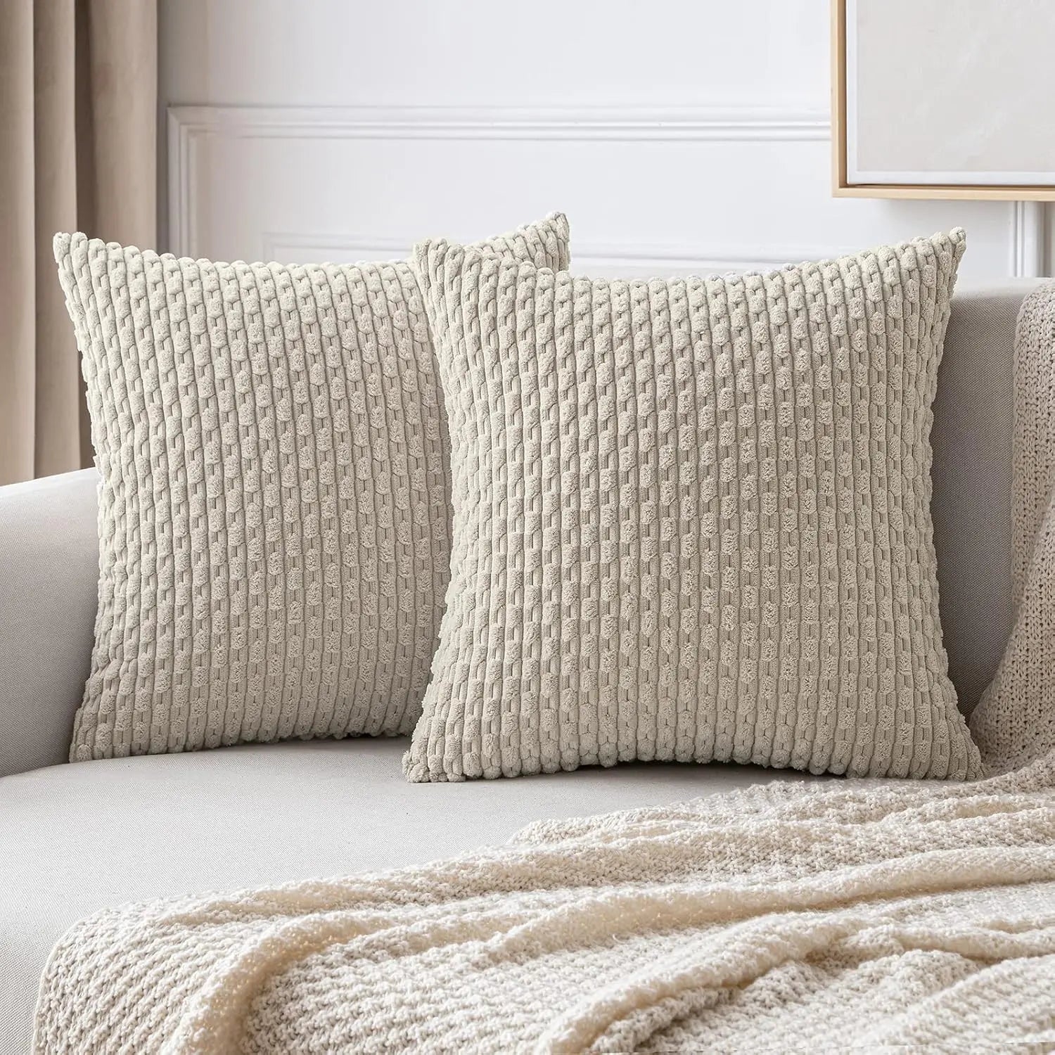Boho Fall Corduroy Striped Pillow Cover – Soft & Cozy Farmhouse Vibes