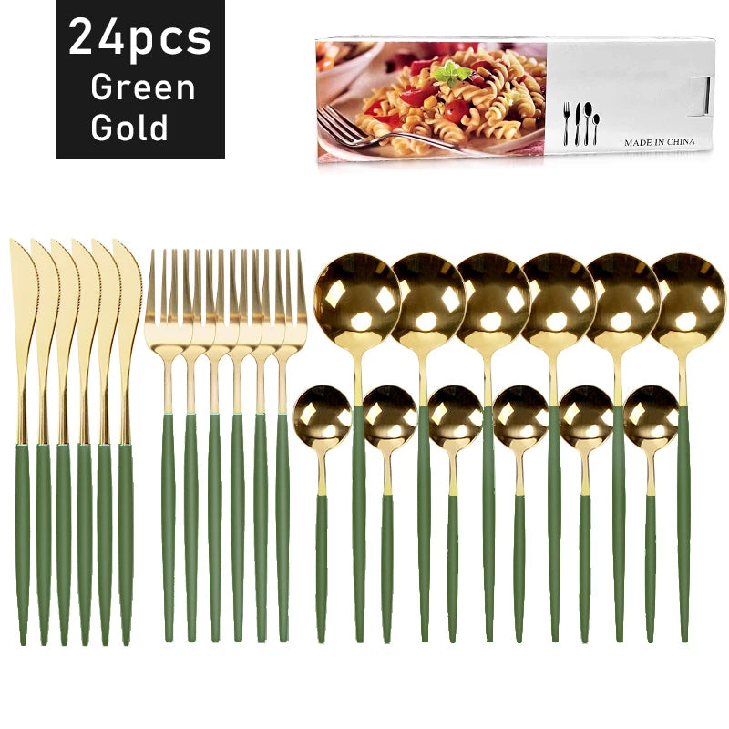 24-Piece Stainless Steel Cutlery Set – Elegant Tableware for 6