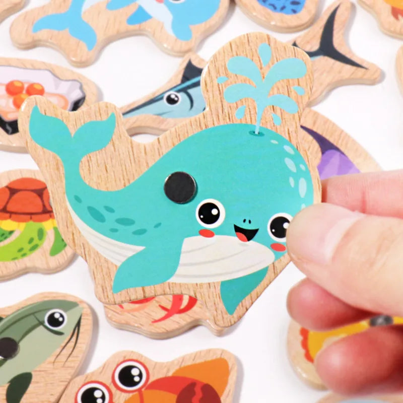 Montessori Wooden Magnetic Fishing Toy – Marine Life Cognition for Parent-Child Play
