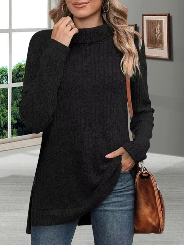 Autumn Warm Thick Cold Resistant Women Sweaters Loose Knitted Turtleneck Ladies Pullovers Striped Soft Long Sleeved New Jumpers