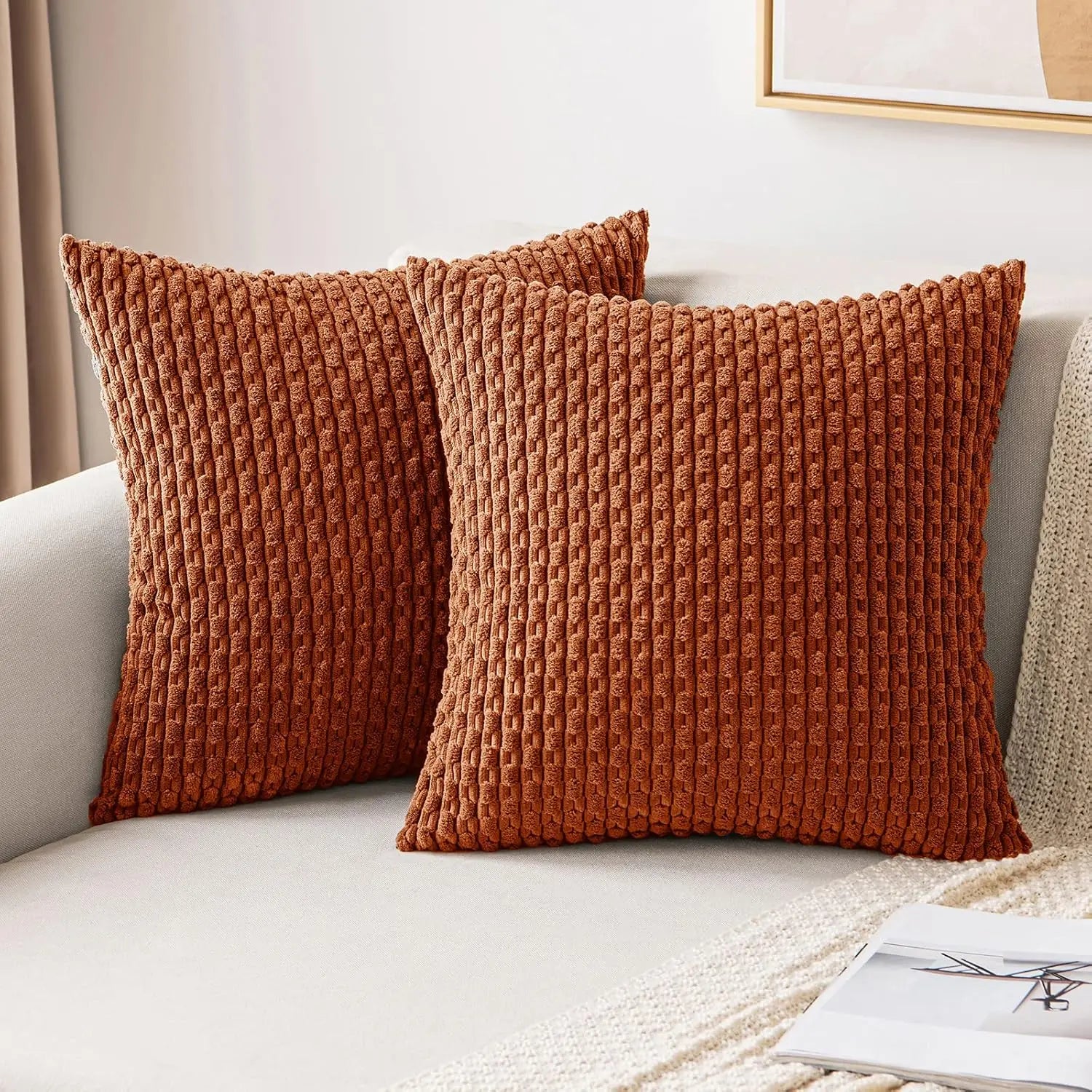 Boho Fall Corduroy Striped Pillow Cover – Soft & Cozy Farmhouse Vibes