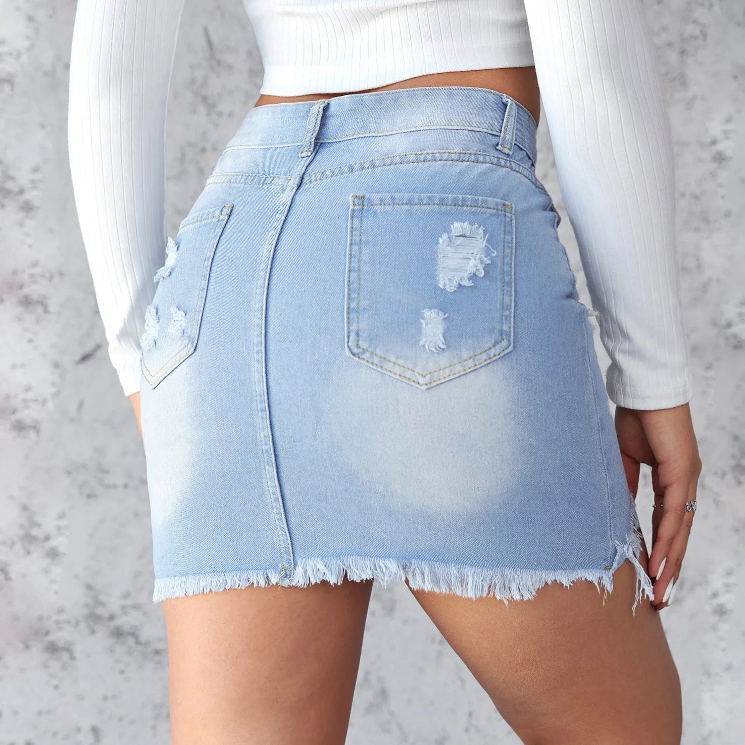 Women's Slim Fit Denim Mini Skirt with Buttons