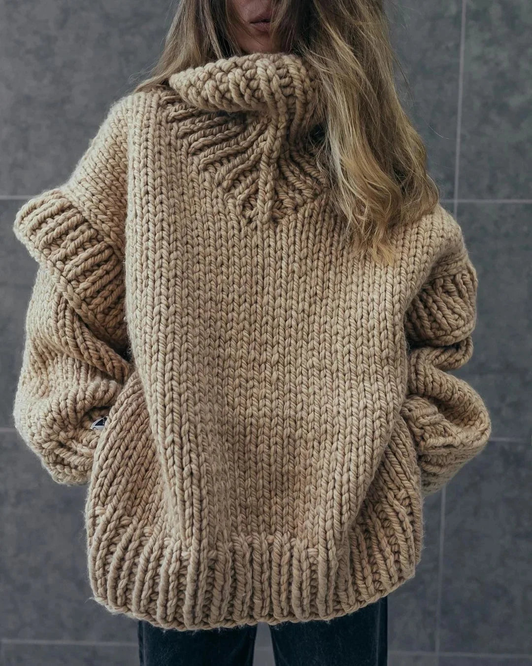 Hot Sale Of The Season Women's Oversized Long Sleeve Knitted Sweater Thick Winter Style Crew Neck Coarse Texture Cross-Border Ne