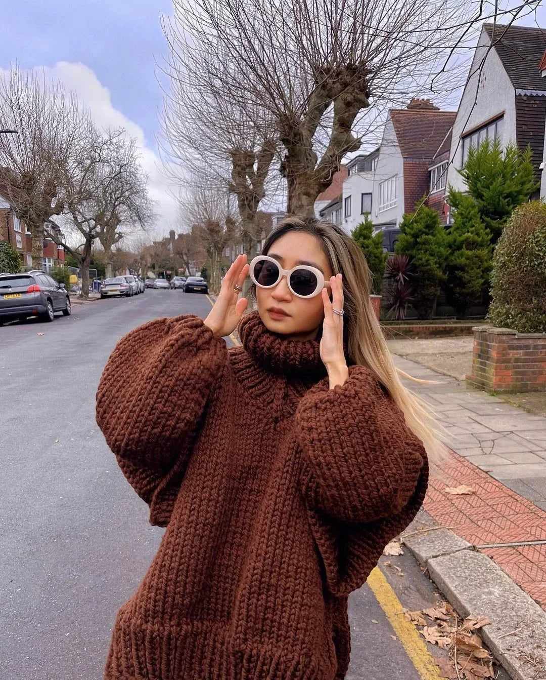 Hot Sale Of The Season Women's Oversized Long Sleeve Knitted Sweater Thick Winter Style Crew Neck Coarse Texture Cross-Border Ne