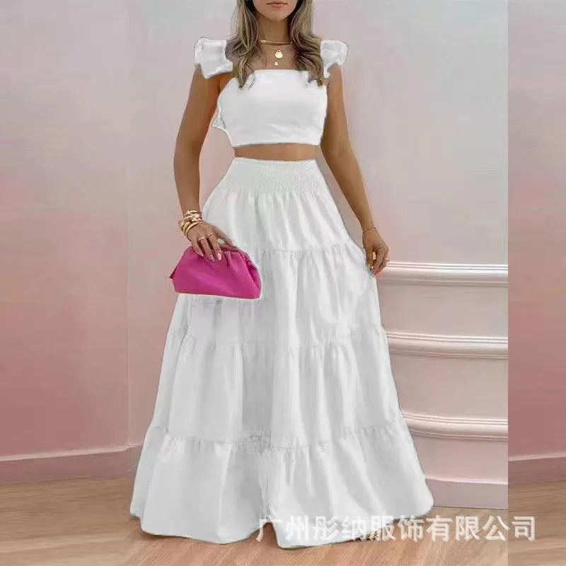 Women's 2-Piece Set – Crop Top + Maxi Skirt – Elegant Casual Outfit