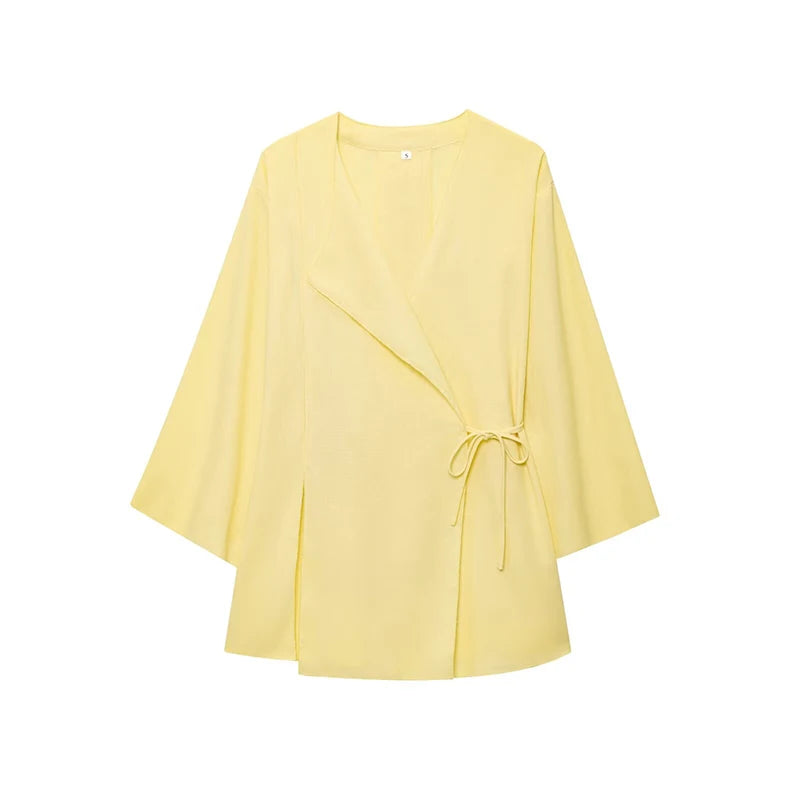 Wide Leg Pants Sets 2 Pieces Women Fashion Lace Up Kimono Tops Women's Suit Two Piece Set Spring Women Outfit