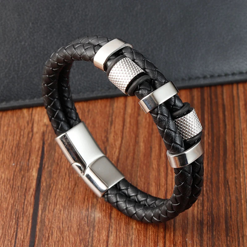 Modern Men’s Magnetic Leather Rope Bracelet – Stylish & Durable