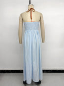 2026 Summer New Style Deep V-neck Striped Beach Dress, Sexy Backless Sleeveless Neckline Long Dress