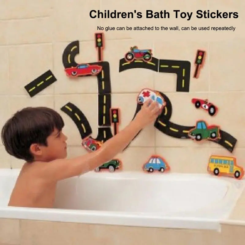 Bath Time Vinyl Stickers – 23-Piece City & Traffic Set for Wet Walls