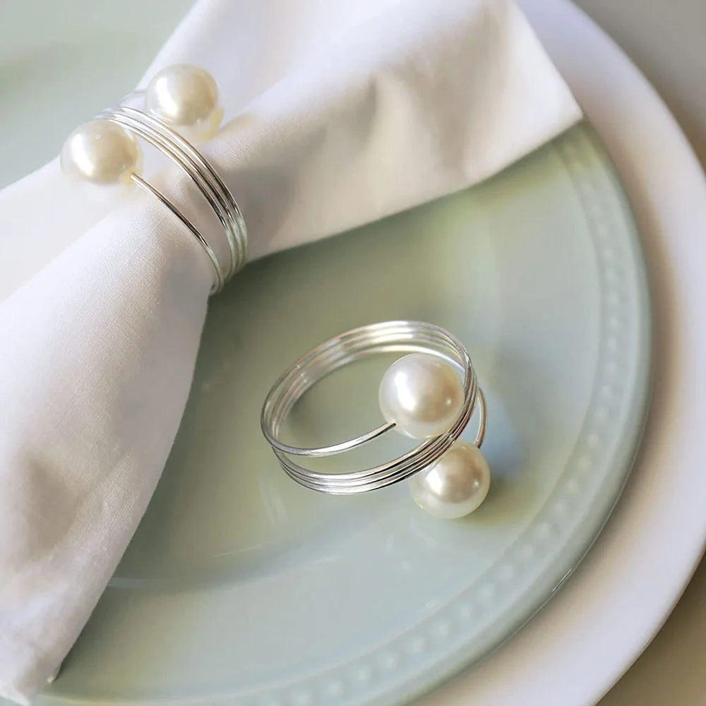 6-Piece Pearl Napkin Rings – Classic & Elegant Touch for Dinner Parties and Events