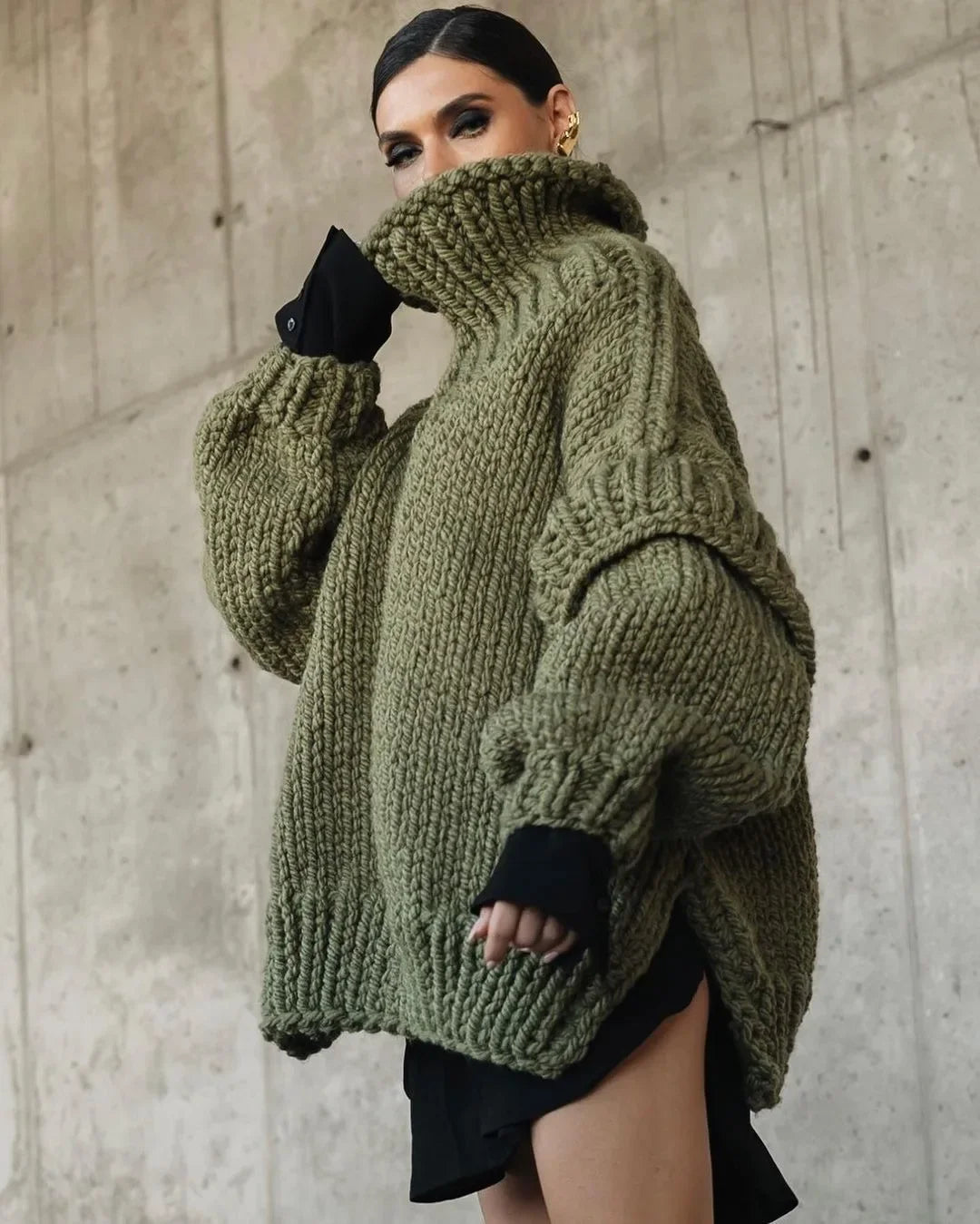 Hot Sale Of The Season Women's Oversized Long Sleeve Knitted Sweater Thick Winter Style Crew Neck Coarse Texture Cross-Border Ne