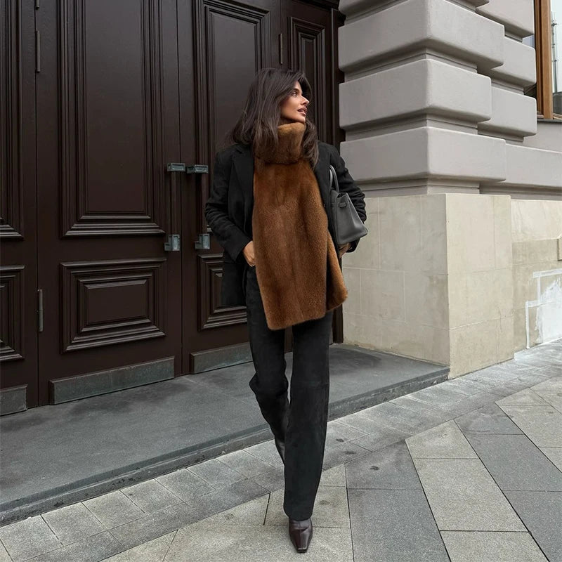 Faux Fur Sleeveless Women Waistcoat Furry High Collar Loose Lady Tank 2025 Autumn Winter All Match Solid Soft Warm Female Vest