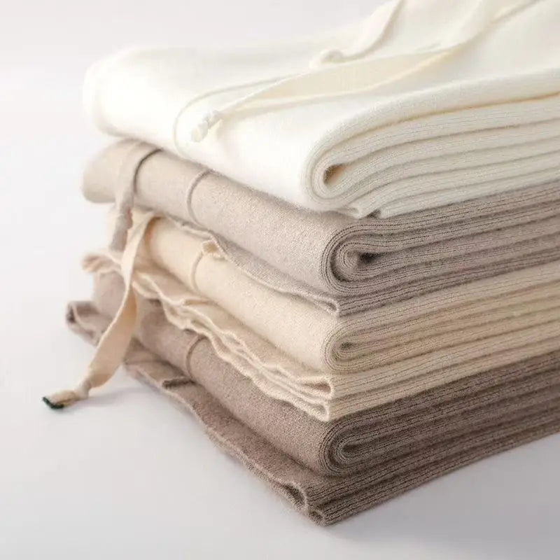 Women Merino Wool Knitted Wide Leg Pants Autumn Winter Basic Soft Warm Cashmere Knit Trousers Casual Simple Style Korean