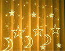 Cortina de luzes LED em forma de lua e estrela
