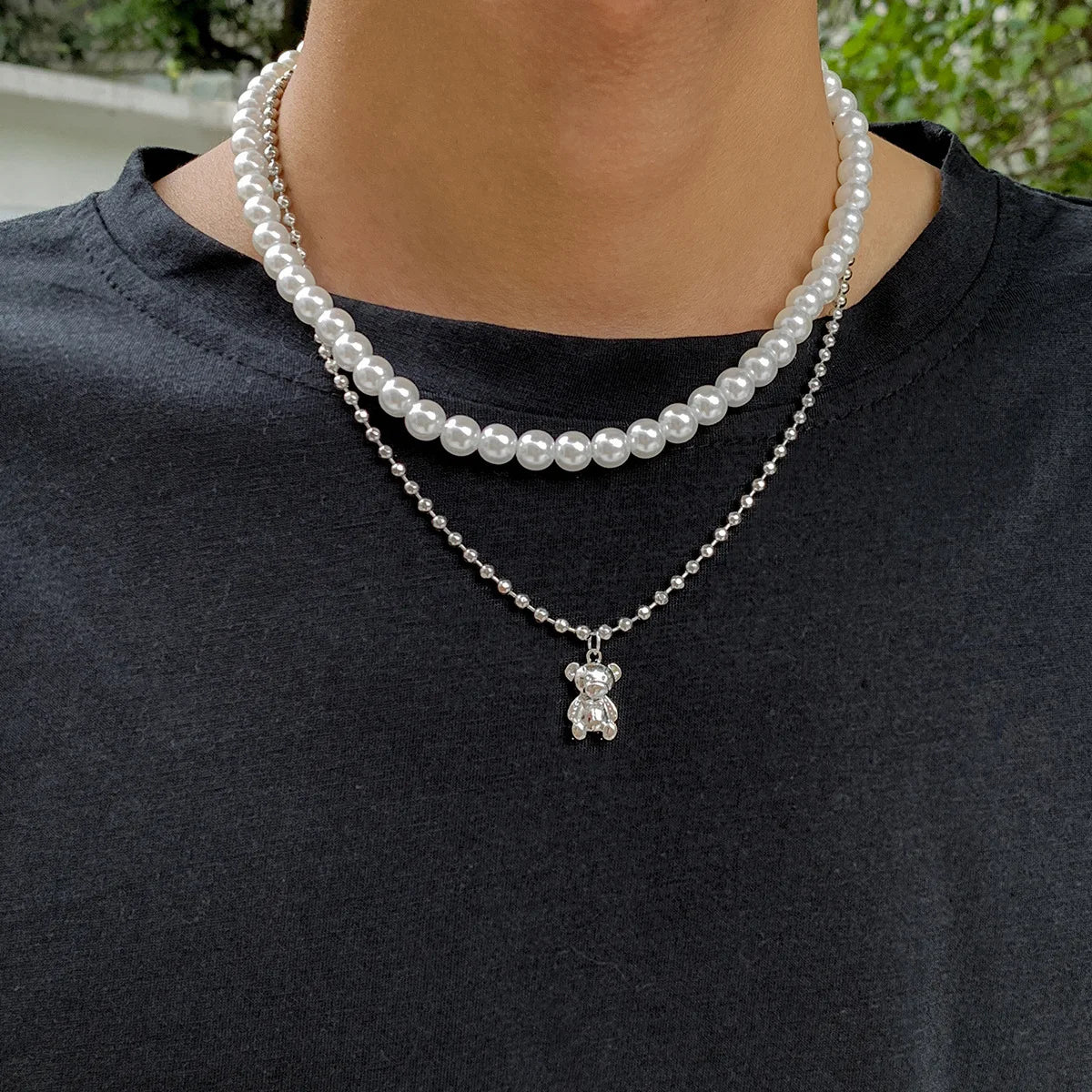 2-in-1 Men's Necklace Set – Thin Chain + Rivet Pendant in Stainless Steel