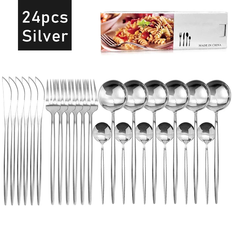 24-Piece Stainless Steel Cutlery Set – Elegant Tableware for 6