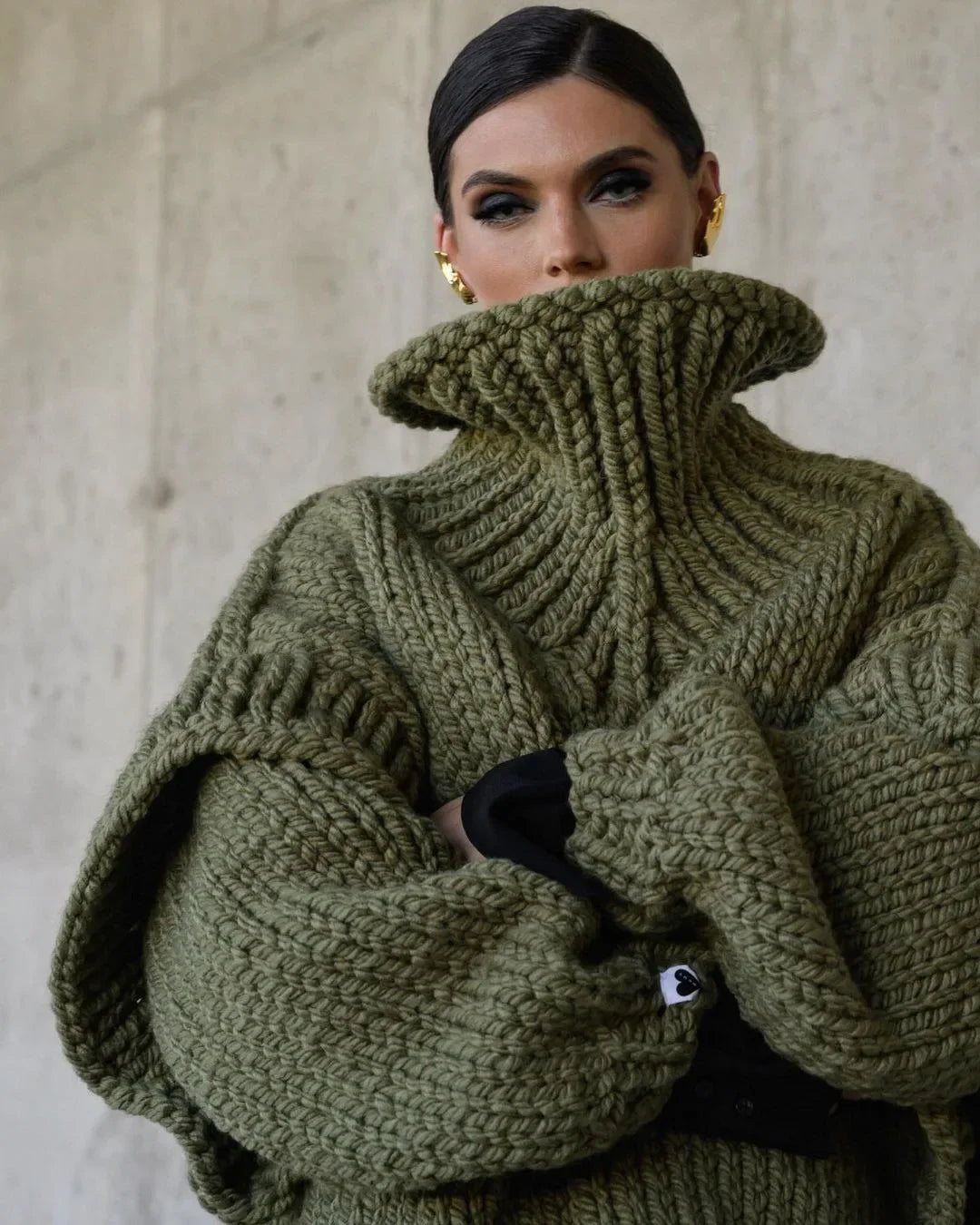 Hot Sale Of The Season Women's Oversized Long Sleeve Knitted Sweater Thick Winter Style Crew Neck Coarse Texture Cross-Border Ne