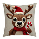 Capa de almofada de Natal de 45 cm com desenho animado do Pai Natal, boneco de neve e rena.