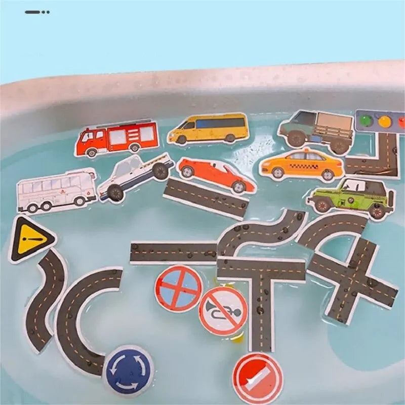 Bath Time Vinyl Stickers – 23-Piece City & Traffic Set for Wet Walls
