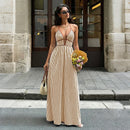 2026 Summer New Style Deep V-neck Striped Beach Dress, Sexy Backless Sleeveless Neckline Long Dress