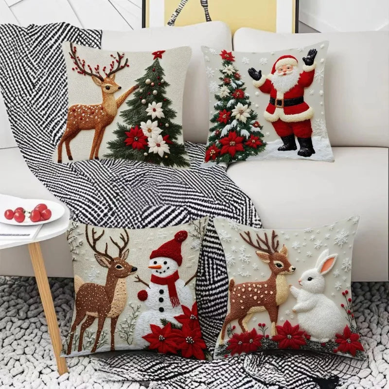 Home Decoration Rich Styles Christmas Throw Pillowcase Sofa Linen Pillowcase Soft Comfortable Cute Holiday Pillowcase 4PCS