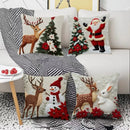 Conjunto de 4 capas de almofada de Natal bordadas em linho e algodão