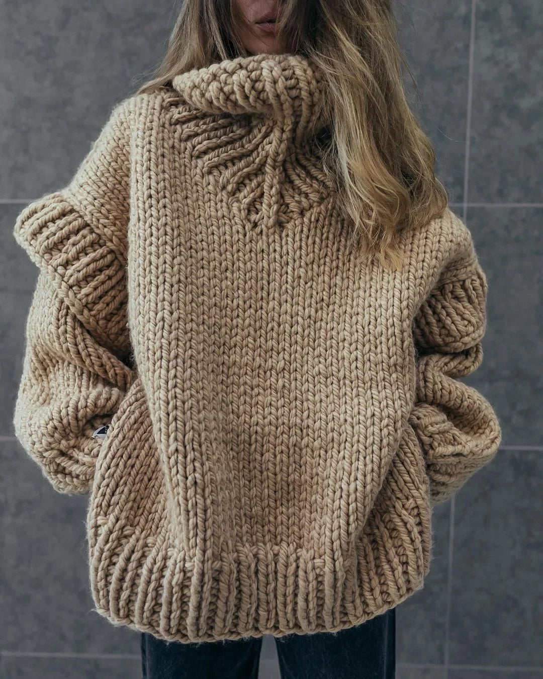 Hot Sale Of The Season Women's Oversized Long Sleeve Knitted Sweater Thick Winter Style Crew Neck Coarse Texture Cross-Border Ne