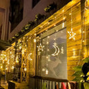 Cortina de luzes LED em forma de lua e estrela