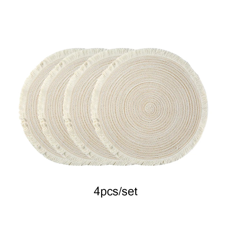 4pcs/set Round Woven Placemats with Fringe – Eco-Friendly & Modern Design