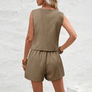 Conjunto elegante de verão para mulher – Regata sem mangas + Calções de cintura subida