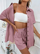 Conjunto chique de verão para mulher – Camisola de manga comprida + Calções de perna larga