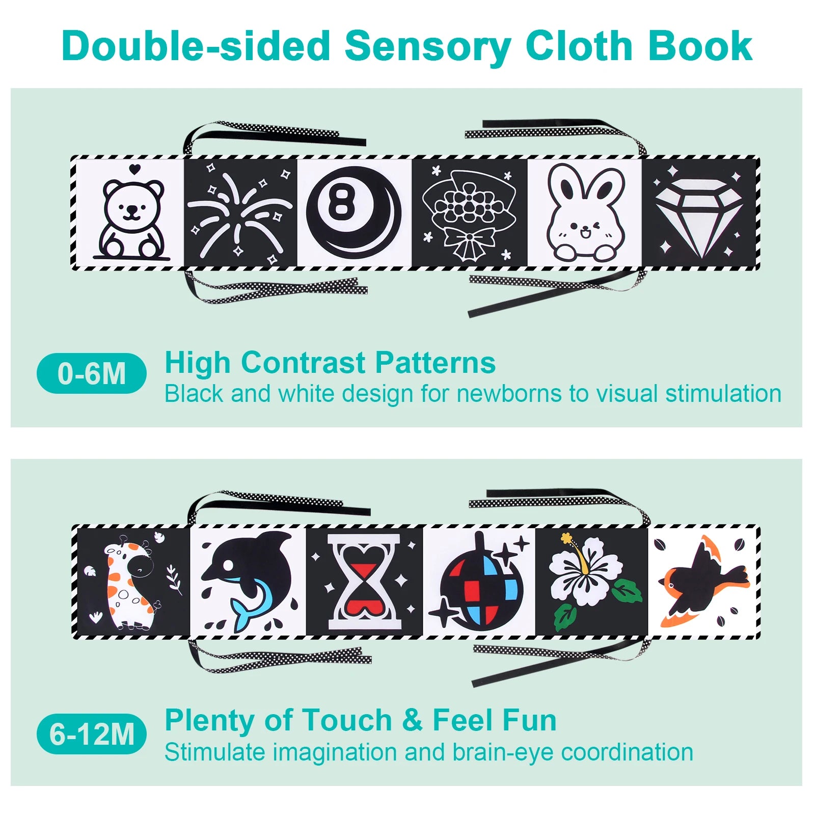 High-Contrast Cloth Book – Black & White Sensory Toy for Babies (0–36 Months)