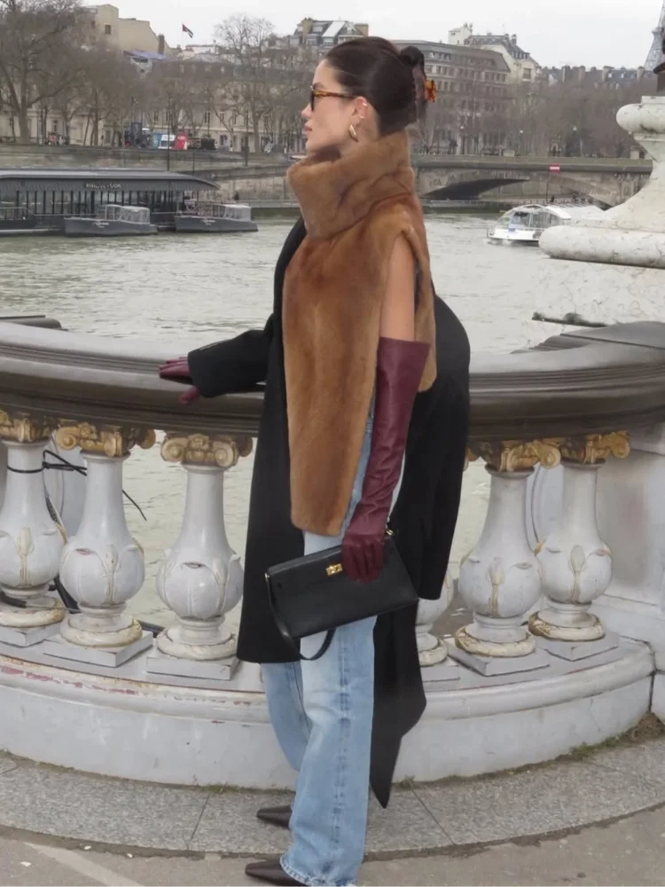 Faux Fur Sleeveless Women Waistcoat Furry High Collar Loose Lady Tank 2025 Autumn Winter All Match Solid Soft Warm Female Vest