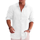 Men’s Cotton Linen Long Sleeve Shirt – Casual Solid Color, Plus Size, Spring/Autumn Wear