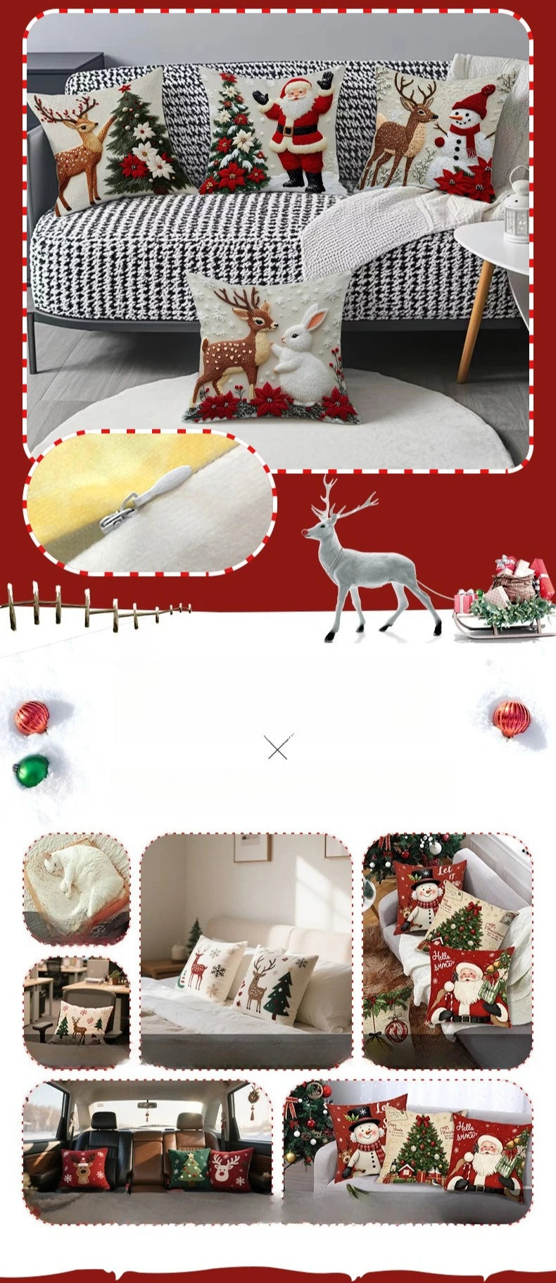 Home Decoration Rich Styles Christmas Throw Pillowcase Sofa Linen Pillowcase Soft Comfortable Cute Holiday Pillowcase 4PCS