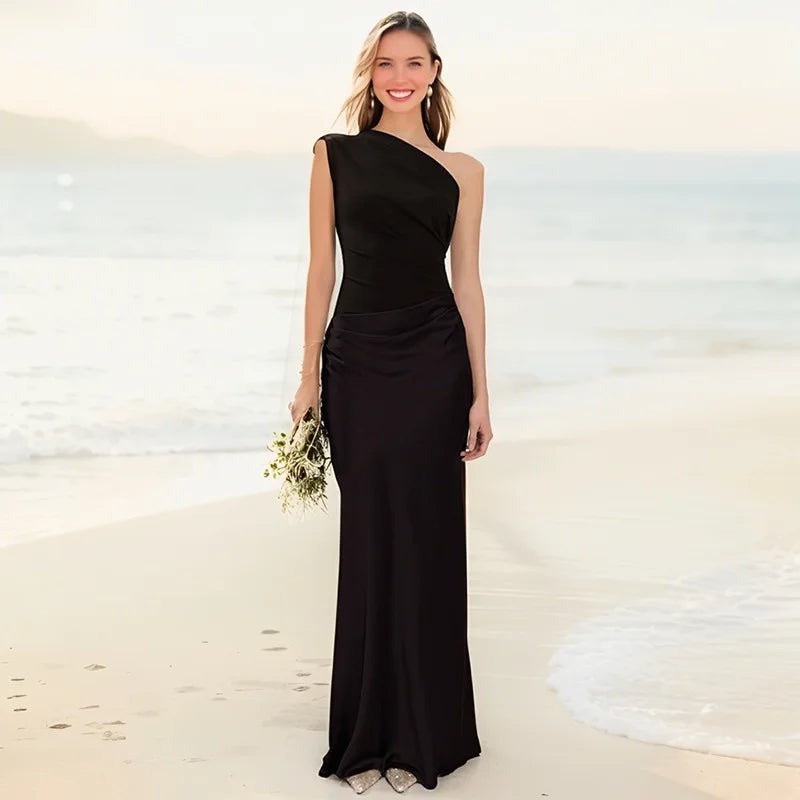 One-Shoulder Satin Maxi Dress  Elegant & Sexy Bodycon Style for Summer Nights