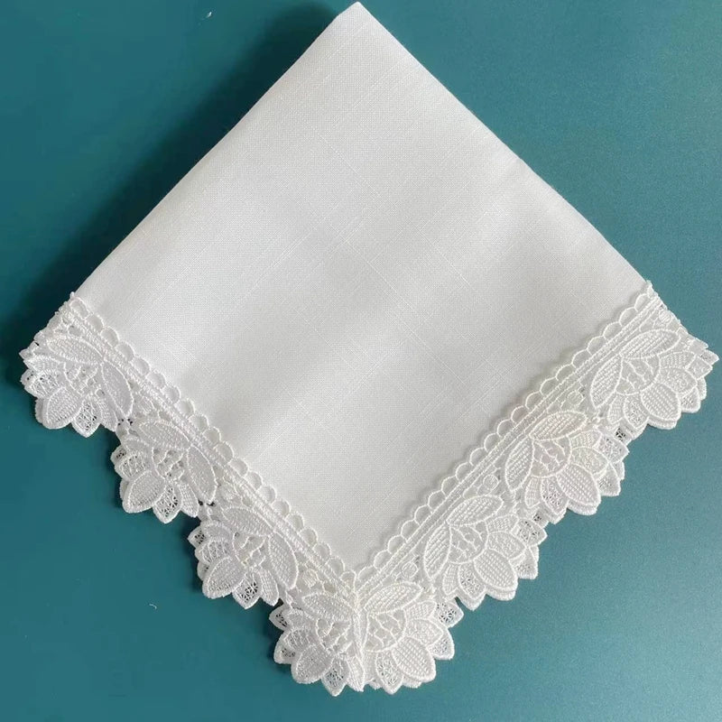 6pcs Elegant White Linen Hemstitch Napkins – European Style Table Decor at an Affordable Price