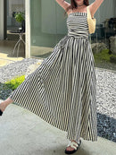 2026 Casual Spaghetti Strap Dresses For Ladies A-line Dress Vestido For Woman Temperament Striped Slim Pleated Off Shoulder Chic