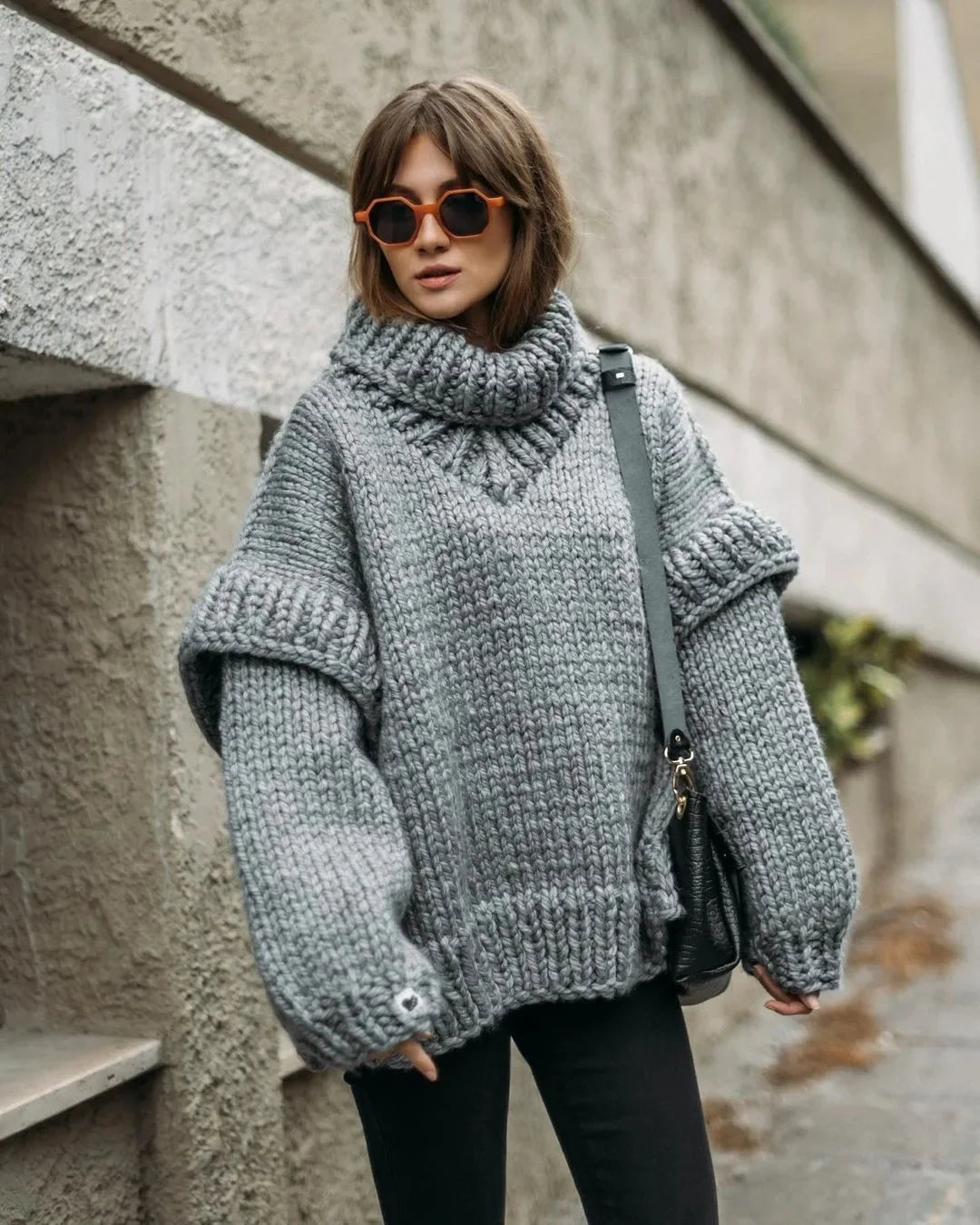 Hot Sale Of The Season Women's Oversized Long Sleeve Knitted Sweater Thick Winter Style Crew Neck Coarse Texture Cross-Border Ne