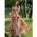 Vestido midi para mulher com estampado boho e franzido