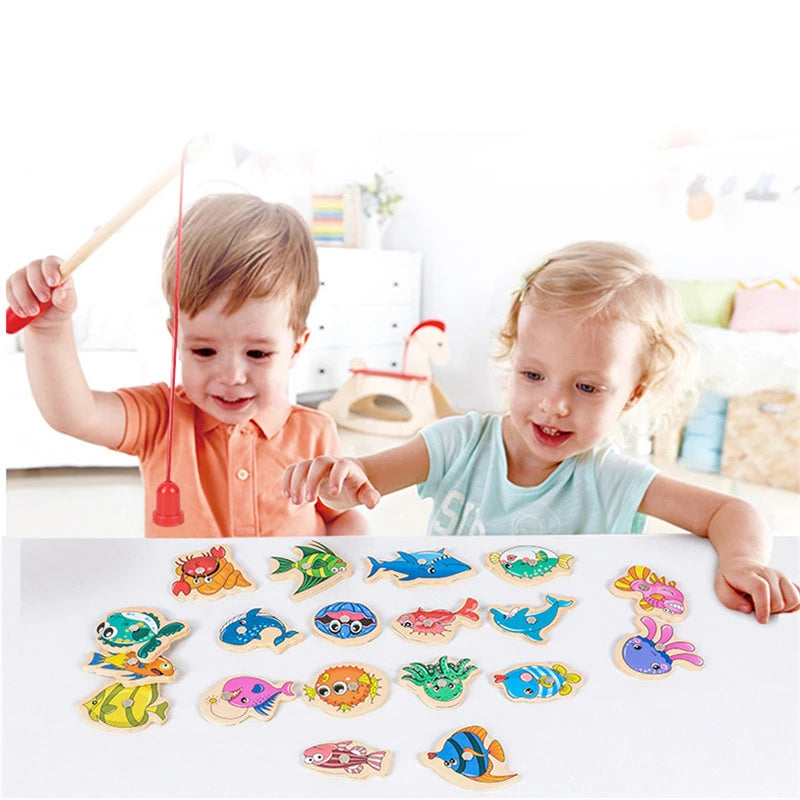 Montessori Wooden Magnetic Fishing Toy – Marine Life Cognition for Parent-Child Play